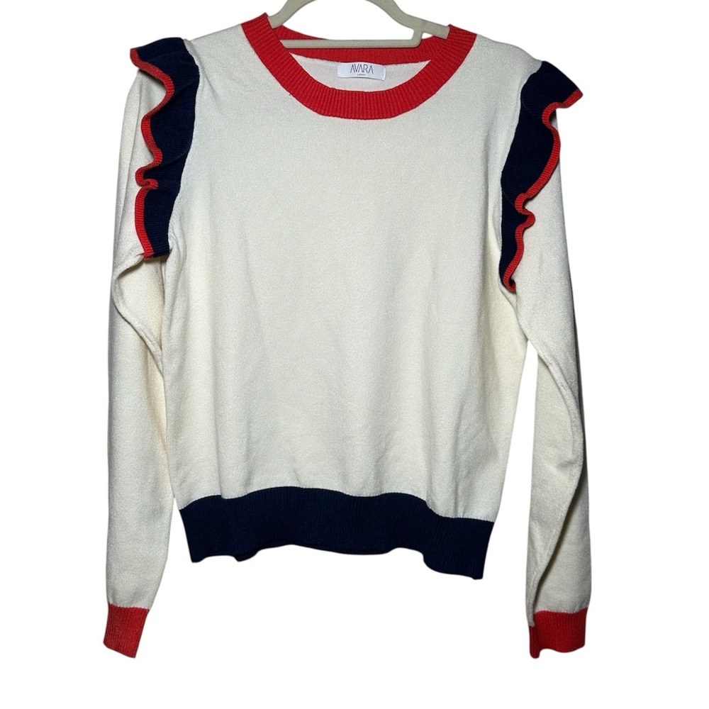 Avara Women's Cream and Red Ruffle Sweatshirt